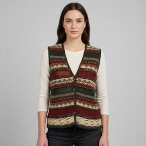 Vintage Carolina Colours Knit Sweater Vest Womens Size Medium Striped Multicolor